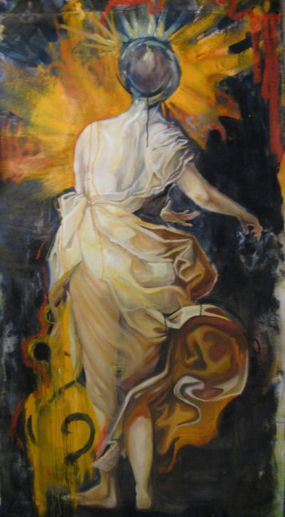 "Carracci Woman Pointing", 2012.  Oil on un-stretched Canvas. 70cm x 136cm. Sold