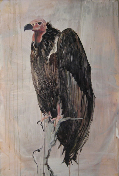 "The Vulture", 2013. Oil, Ink, Gouache and Coffee on Stretched Canvas. 50cm x 77cm. Sold