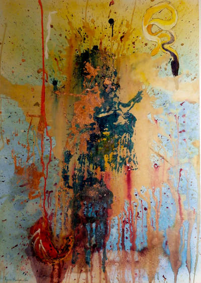 ​"Medusa", 2013. Ink, Glitter, Coffee, Gouache, Copper Gilding on Board. 59.4cmx 84.1cm. Sold